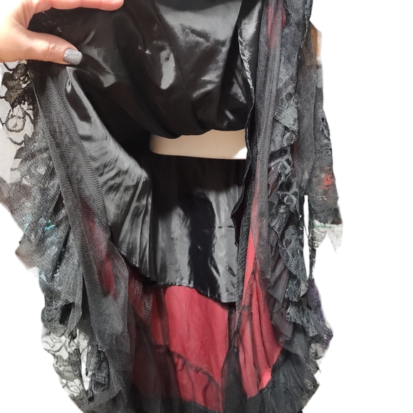 Victorian Gothic Lace Overlay Elastic Waist High Low Skirt - Picture 6 of 15